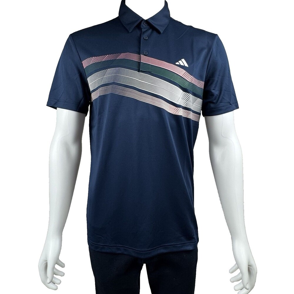 Adidas Mens Large Polo Shirt Golf Blue Regular Fit 3-Button Tennis Preppy New